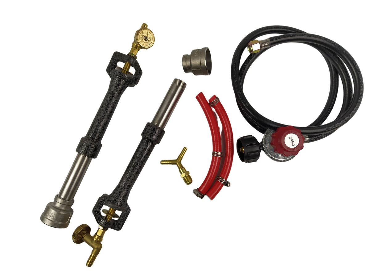 Double Propane Forge Burners with Gas Hose and Regulator for Blacksmith Knife Making Gas Furnace Burner, High Pressure Cast-Iron Burner Head, Burner Assembly Flame Control System, Replacement