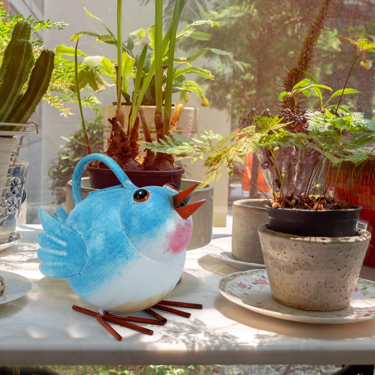 Metal Cute Bird Watering Can for Indoor/Outdoor Plants,Garden Functional Small Watering Can Decor, Decorative Watering Kettle Planter for House Plant Garden Flower,Kids 1.8L 1/2 Gallon Watering Pot,