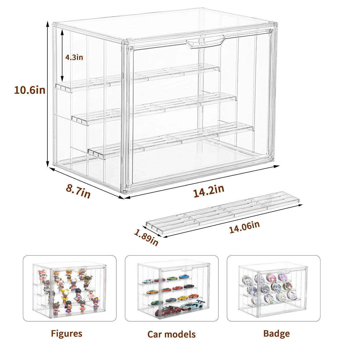 Display Case for Collectibles 4 Layer Updated Adjustable Acrylic Display Case with Magnetic Door Clear Stackable Display Box Hobby Display Cases for Figures, 2 Pack