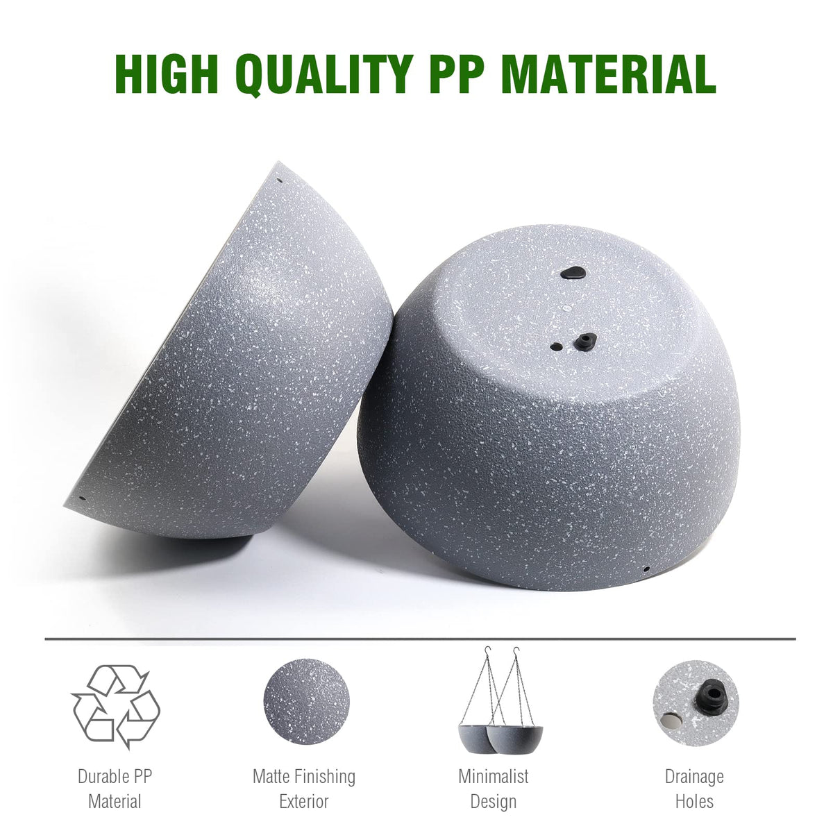 WSMKSZ 10 inch Hanging Planters for Outdoor Indoor Plants with Drainage Holes and Chain, 2 Pack Round Hanging Flower Plant Pots for Garden Home Porch Decor, Speckled Grey
