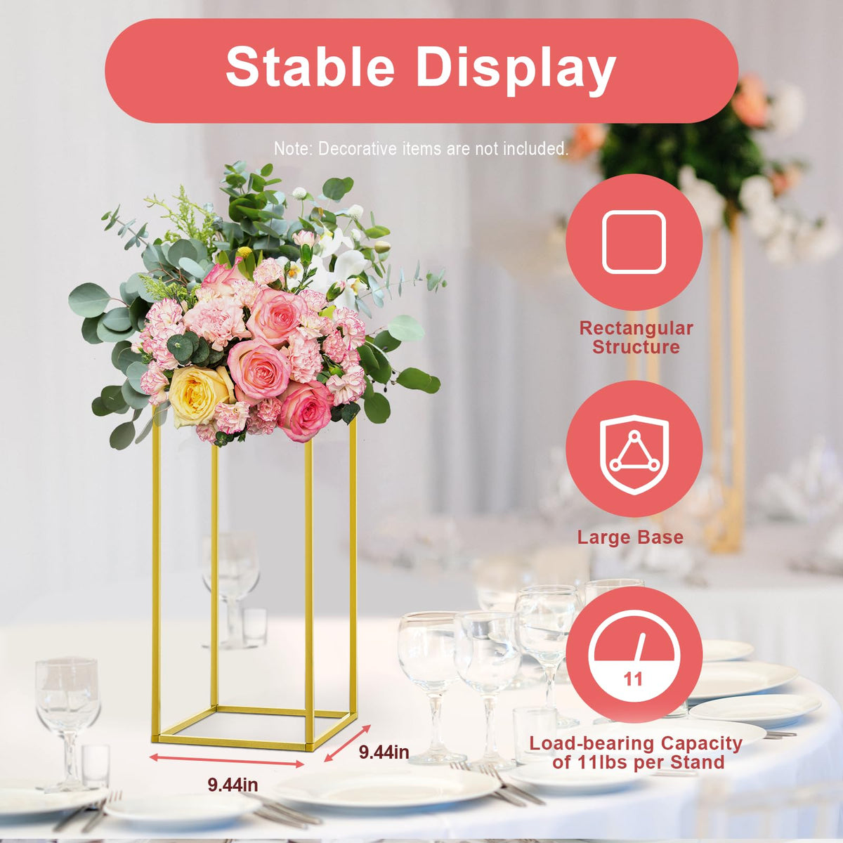 10 PCS 23.6inch Gold Column Wedding Flower Stand, Flower Floor Vase Display Rack, Wedding Centerpiece Flower Vase for Table, Tall Flower Holder for Home Party Wedding Decorations