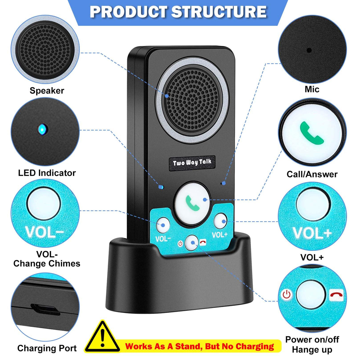 UHAXZ Intercoms Wireless for Home, Hands-Free Wireless Intercom, Long Range, 8 Volume Levels, 4 Chime Full Duplex 2 Way Intercoms System for House, Business(3 Intercoms Black)