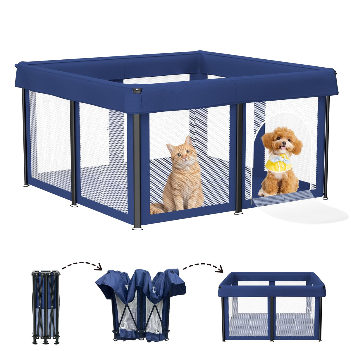 50x50x25.6 Inches Puppy Playpen with Gate, Foldable Dog Playpen for Puppies or Small Dogs, Pet Fence with Thickened Fabric, for Indoor Outdoor (Blue)