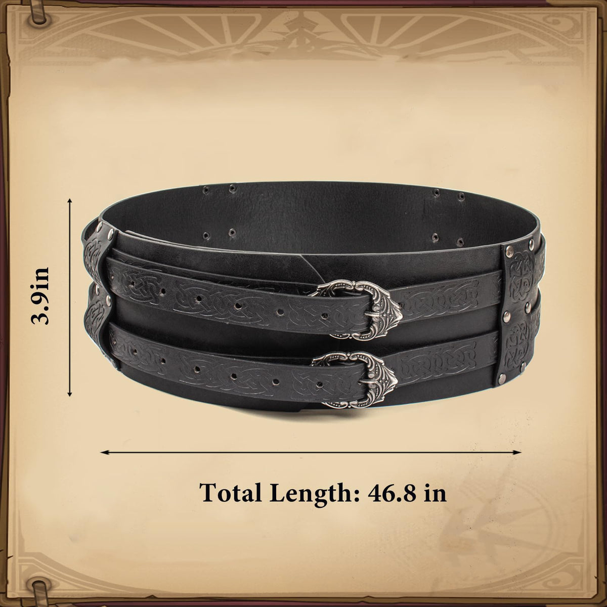 SUMGOGO Retro Waist Belt Medieval Viking Leather Waist Armor Knight Wide Corset Belt Renaissance Halloween Cosplay Costume (Black)