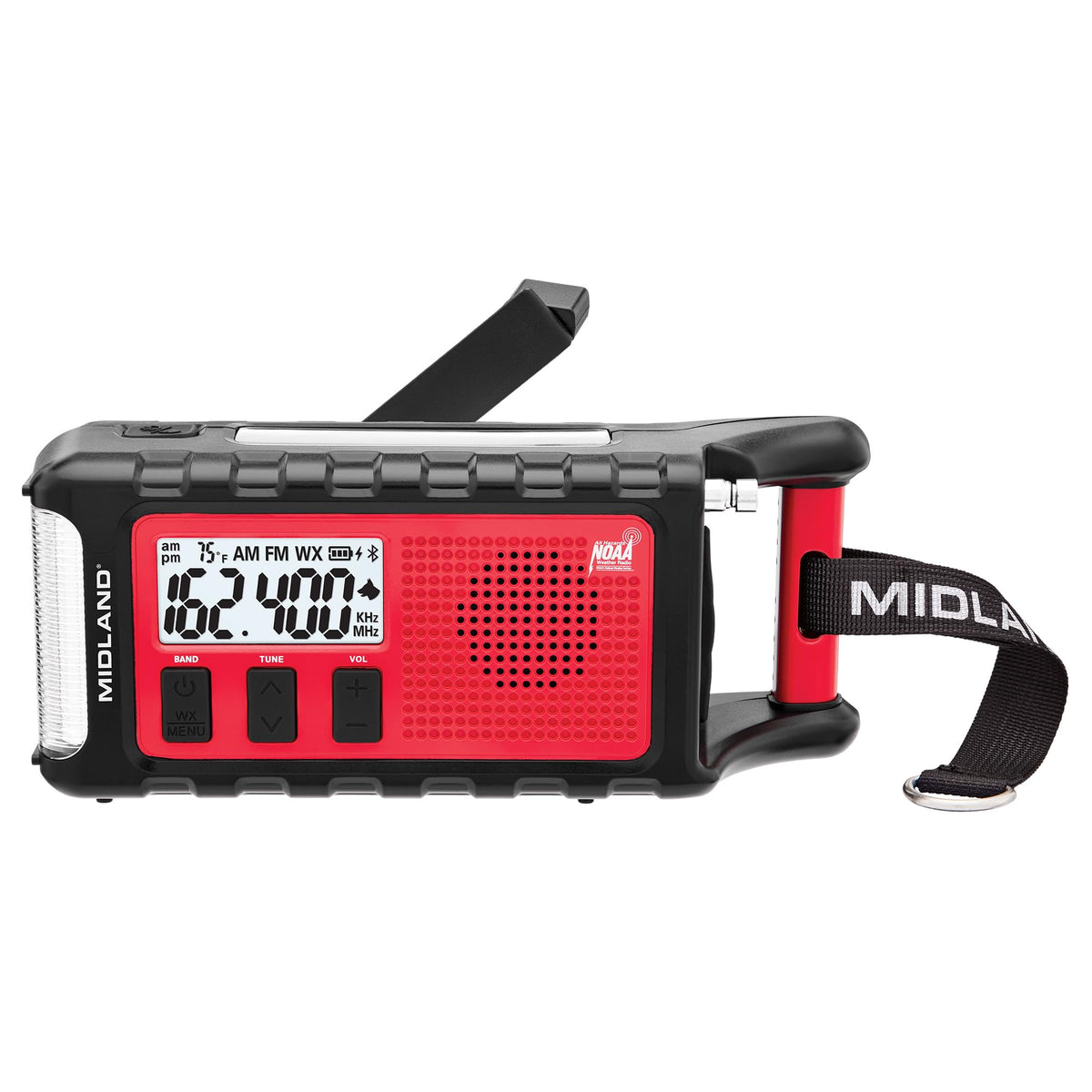 Midland - ER310PRO, Portable Emergency Bluetooth Weather AM/FM Radio with 10,000 mAh Power Bank - Multiple Power Sources, SOS Flashlight, Ultrasonic Rescue Dog Siren, & NOAA Weather (Red/Black)