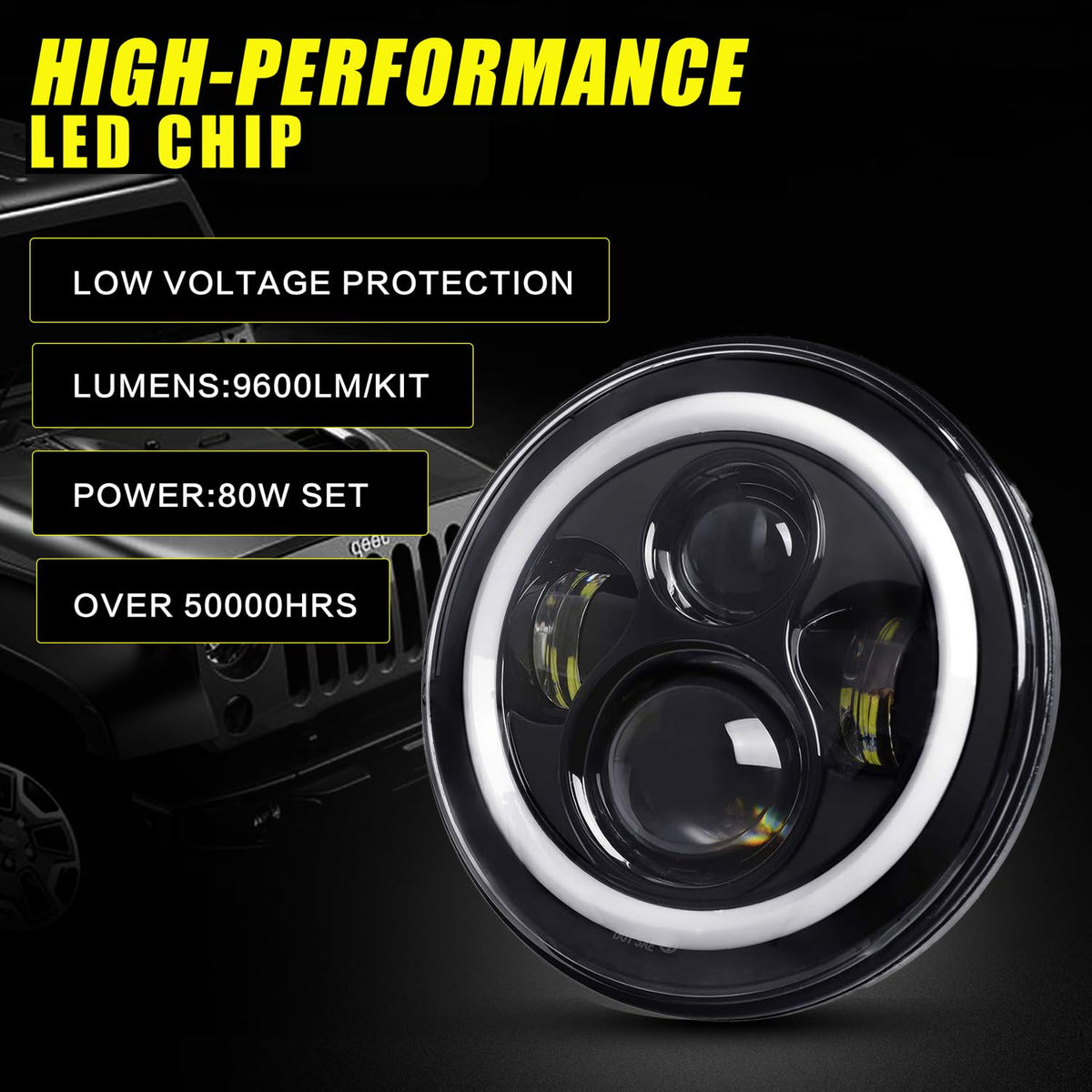 YEEGO DIRECT 7 inch Motorcycle LED Headlight 4.5 inch Fog Passing Lights for Road Kin-g Ultra Clas-sic Elec-tra Street Gli-de Tr-i Cv-o Heri-tage Sof-tail Slim Delu-xe Fat-boy, DOT Approved(Black)