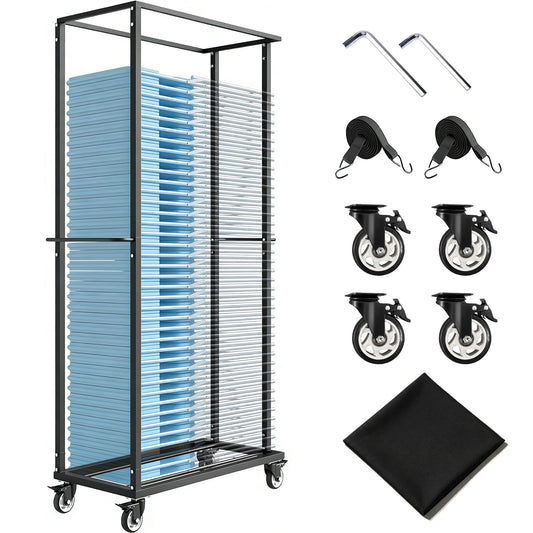 Folding Chair Rack, Folding Chair Cart with Wheels Heavy Duty, 500 LBS Capacity for 60 Chairs Chair and Table Cart w/Dust Cover and 2 Binding Ropes, 80”Lx42”Wx20”H