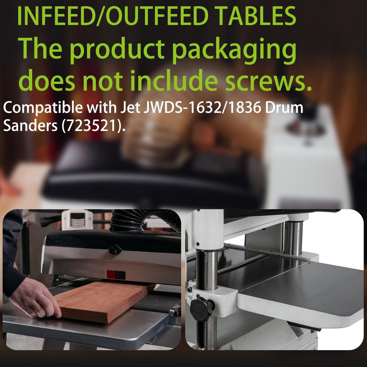 UPGRADED Feed/Outfeed Table Replacement 723521, Compatible with JWDS-1836, JWDS-1632 & JWDS-1632OSC Drum Sanders – 40" Work Surface, 65lb Capacity, Includes Hardware