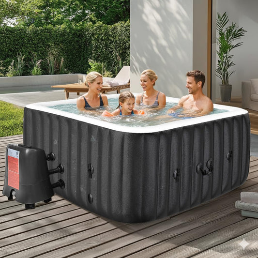 NAIZEA Inflatable Hot Tub - Outdoor Hot Tubs 2 to 4 Person, Portable Blow Up Spa Square Portable Hot Tub, 120 Soothing Bubble Air Jets, Cover, 2 Filter, 158 Gallon,57x57x25in