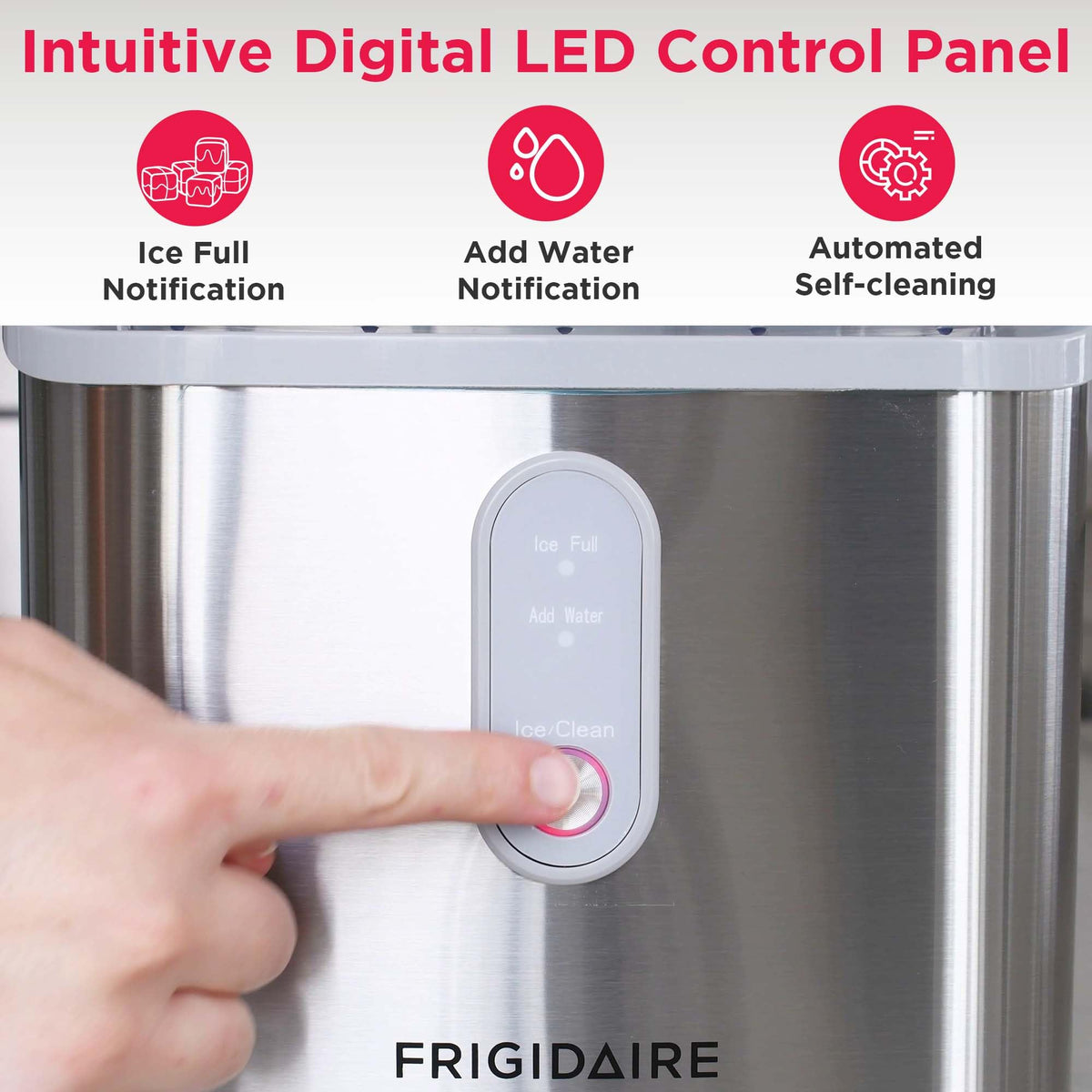 Frigidaire Countertop Crunchy Chewable Nugget Ice Maker, Compact, 33lbs per Day, Metallic Finish