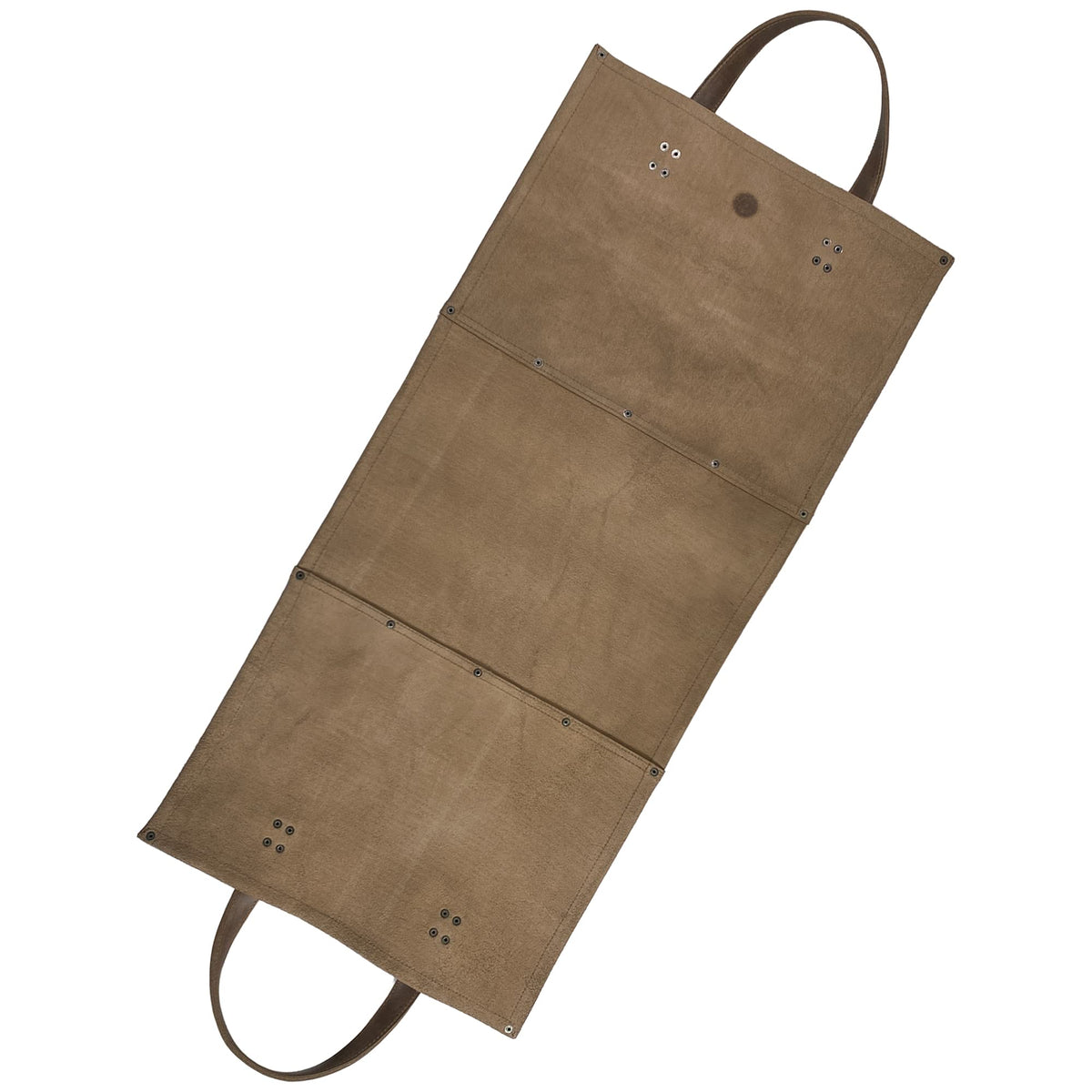 Toolshed Hide, Rustic Firewood Carrier with Handles, Foldable Log Bag, Fireplace Wood Stove Accessories, Full Grain Leather, Handmade, Bourbon Brown