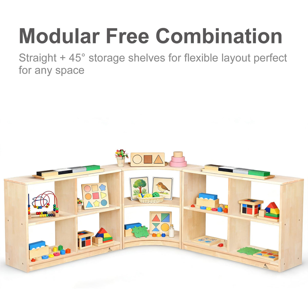 KRAND 4-Cubby Montessori Storage Bookcase – Kids Shelf Organizer for Toys, Books & Art Supplies, Toddler Cabinet Furniture for Playroom, Daycare, Preschool, Kindergarten & Nursery