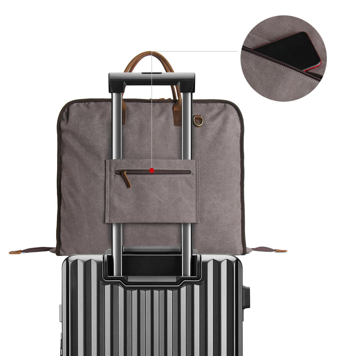 TRITOUR Garment Bags for Travel Leather canvas Suit Bag with Extended Design Computer Compartment