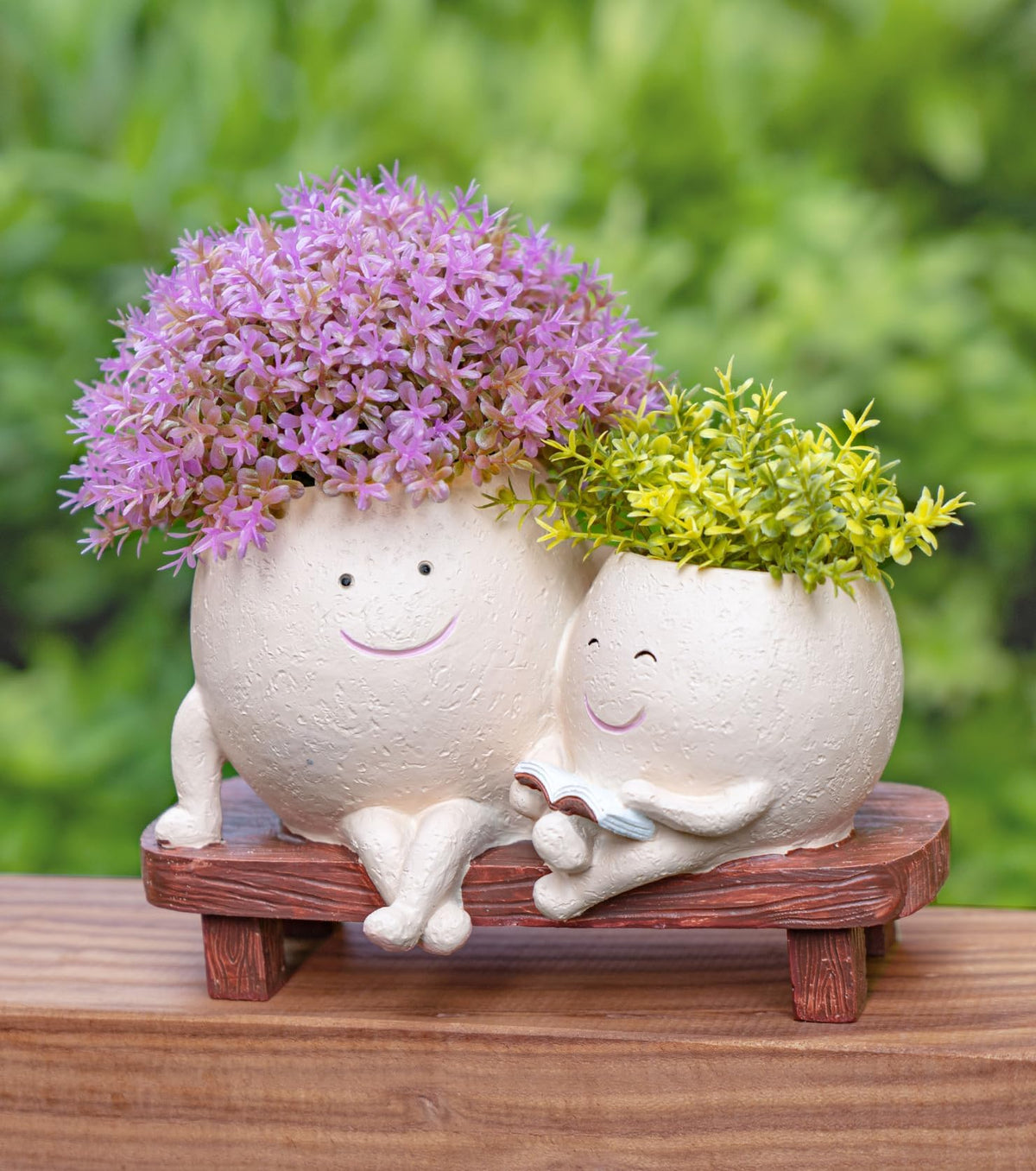 Cute Head Planter with Smiley Face, Double Pots in One, Novelty Plant Face Pot, for Indoor Outdoor Plants,Christmas, (Khaki)