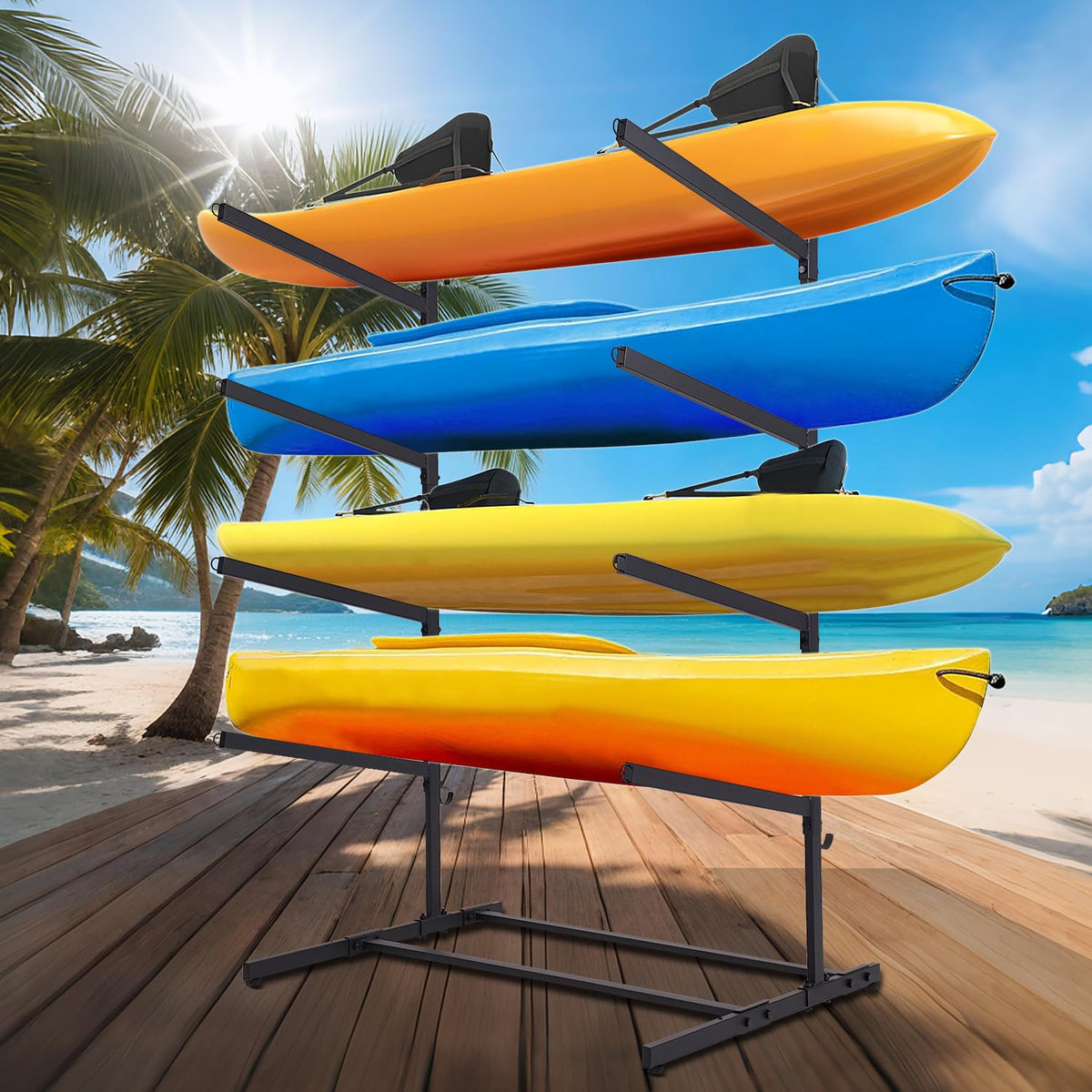 Asunrise Kayak Storage Rack, Heavy Duty Kayak Racks for Garage and Outdoor Storage, Storage Rack for Kayak, Canoe, Surfboard & Paddleboard-4 Levels