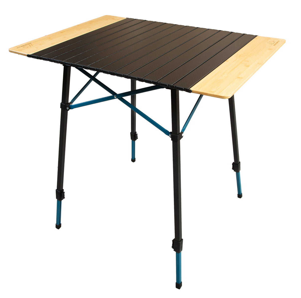 MOUNTAIN SUMMIT GEAR Bamboo/Aluminum Roll-Top Camping Table - Hybrid and Portable Aluminum-Top/Bamboo Folding Table with Adjustable Height Steel Frame by Caddis Sports