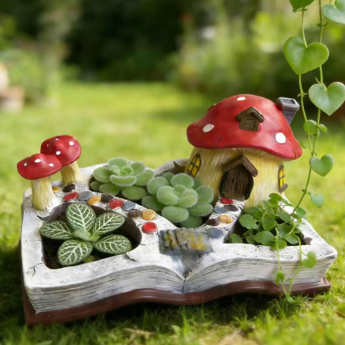 Mushroom Decor Plant Pot - Fairy Garden Accessories Shallow Flower Succulent Planter with Drainage for Small Plant