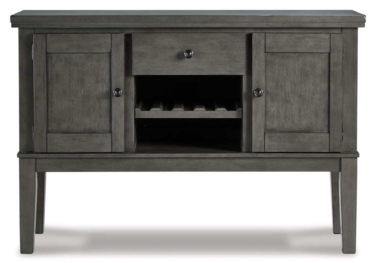 Signature Design by Ashley Hallanden Dining Room Server with Wine Rack, 2 Cabinets with Removable/Adjustable Center Shelf, Drawer, Wood with Acacia Veneer, 38.25" High, Weathered Gray