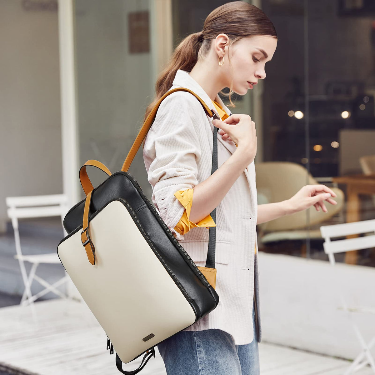 CLUCI Leather Backpack for Women, 15.6 inch Laptop Bag, Large Genuine Work Backpack Travel Back