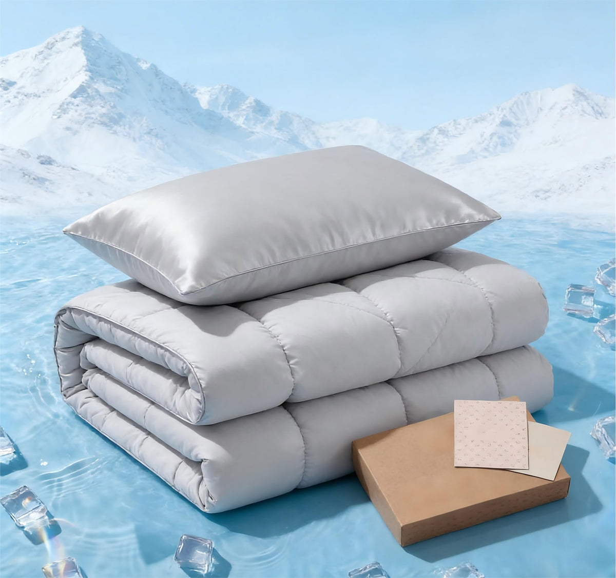 Bedsure Cooling Comforter Bundle Cooling Pillow Cases for Hot Sleepers with Dual-Sided Cool Tech, 2 Pack HA & Ceramides Infused Silky Cooling Pillowcases Soft for Skin & Hair, Grey, Twin & Standard