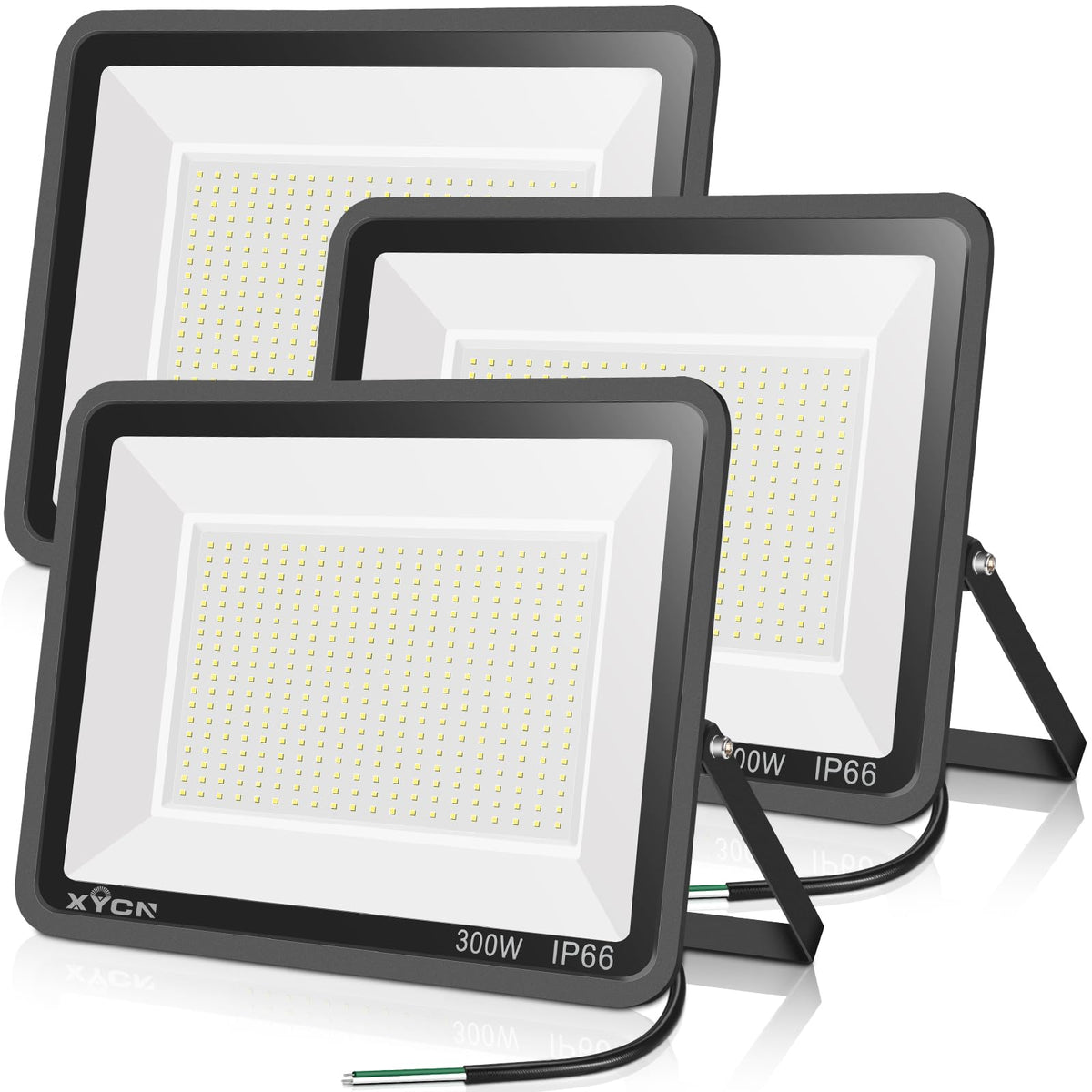XYCN 3 pack 300W LED Flood Light,Super Bright Daylight (2000W Equivalent)42,500LM 5000K IP66 Waterproof Security Outdoor LED Arena Lights Commercial Lighting Floodlight for Backyard|Court|Stadium|Yard