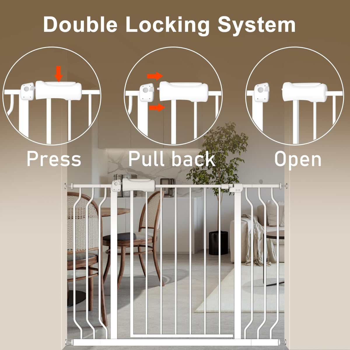 ALLAIBB Extra Wide Pressure Mount Baby Gate Auto Close Metal Child Dog Pet Safety Gates with Walk Through for Stairs,Doorways,Kitchen and Living Room (62.02-66.93"/158-170cm)