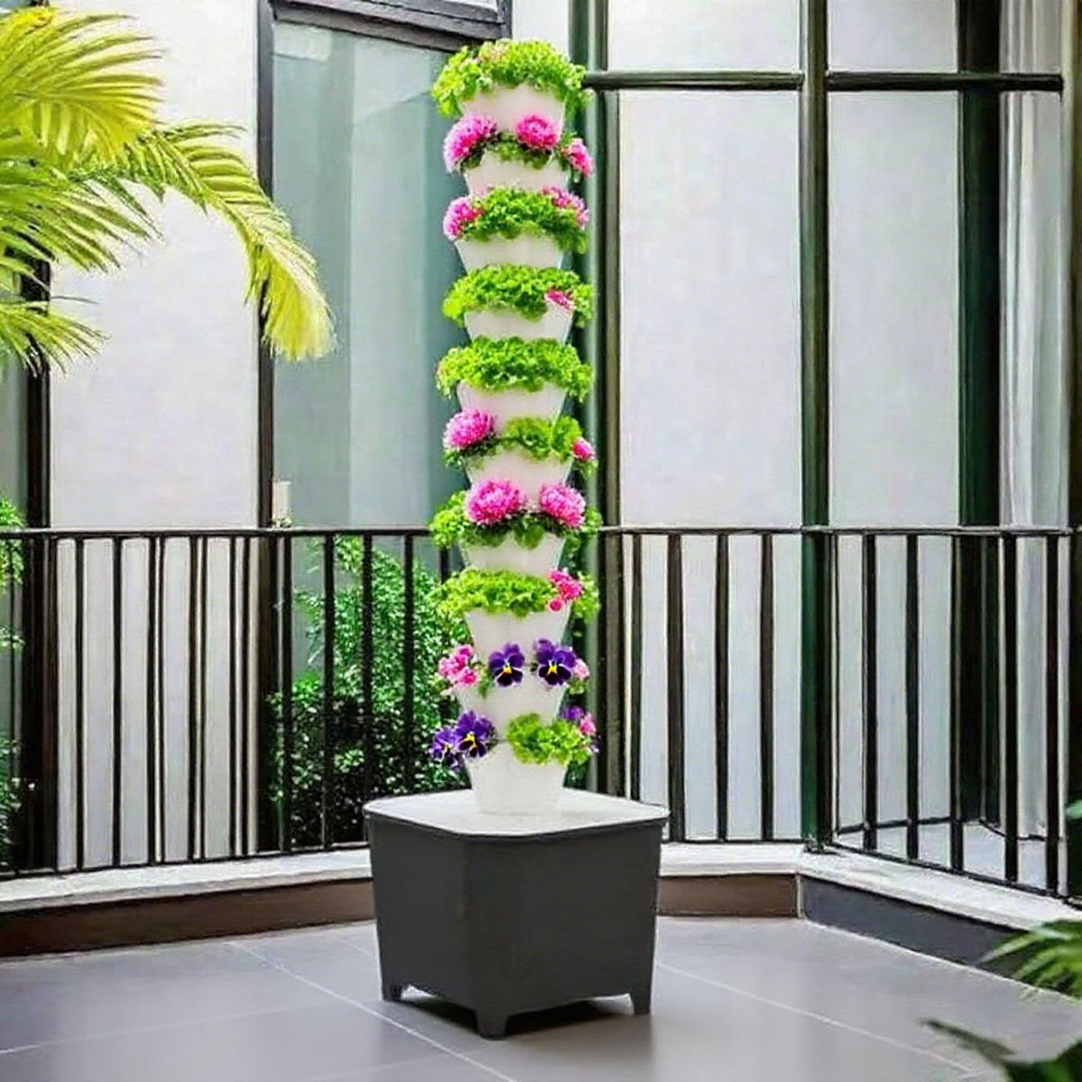 TIRUSSS Hydroponic Growing System Kit, Aeroponic Tower 50 Hole Garden Vertical Vegetable Planting System with Pump and Mobile Water Tank