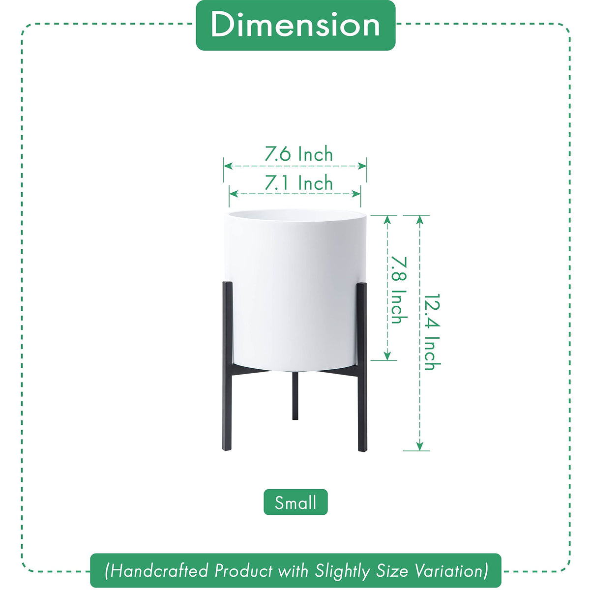 D'vine Dev Mid Century Fiberglass Resin Planter Pot with Iron Stand, 8 inch, Matte White, 96-A-1-S
