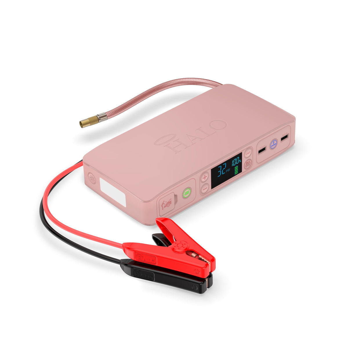 HALO Bolt Air+ 55500 Portable Car Battery Jump Starter | 100 PSI Air Compressor, 55.5Wh USB Power Bank, Emergency Floodlight & Charger, Jumps Cars SUVs & Trucks, Inflates Tires, TSA Approved — Rose