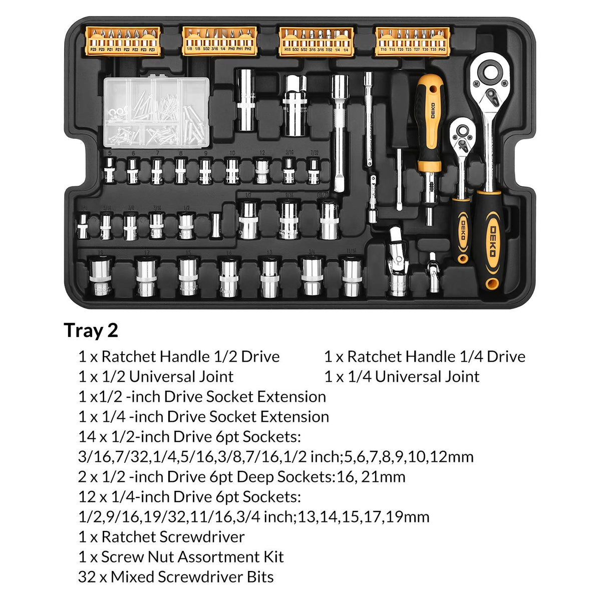 DEKOPRO 258 Piece Tool Kit with Rolling Tool Box Socket Wrench Hand Tool Set Mechanic Case Trolley Portable