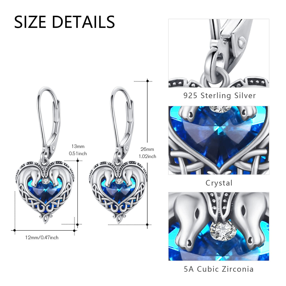 Horse Earrings for Women 925 Sterling Silver Celtic Horse Dangle Earrings with Crystals Animal Jewelry Gifts for Women