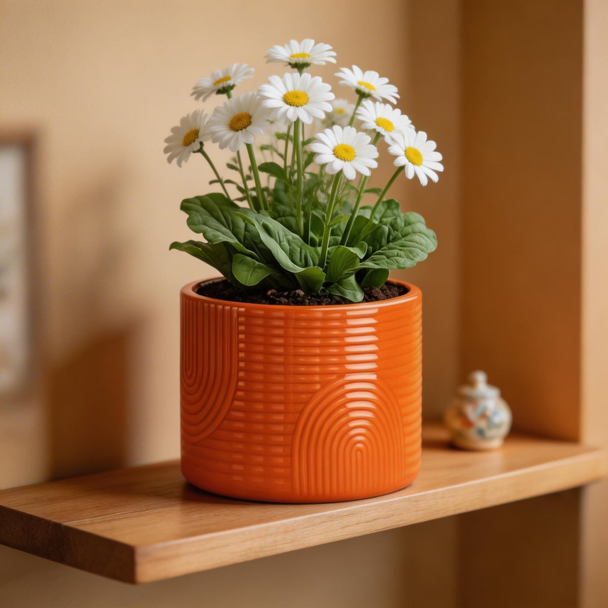 ÈMJÉ LUXE 6 Inch Ceramic Plant Pot – Decorative Indoor Planter (No Drainage Hole) for Succulents, Herbs & Houseplants – Modern Tabletop Desk Planter – Terracotta