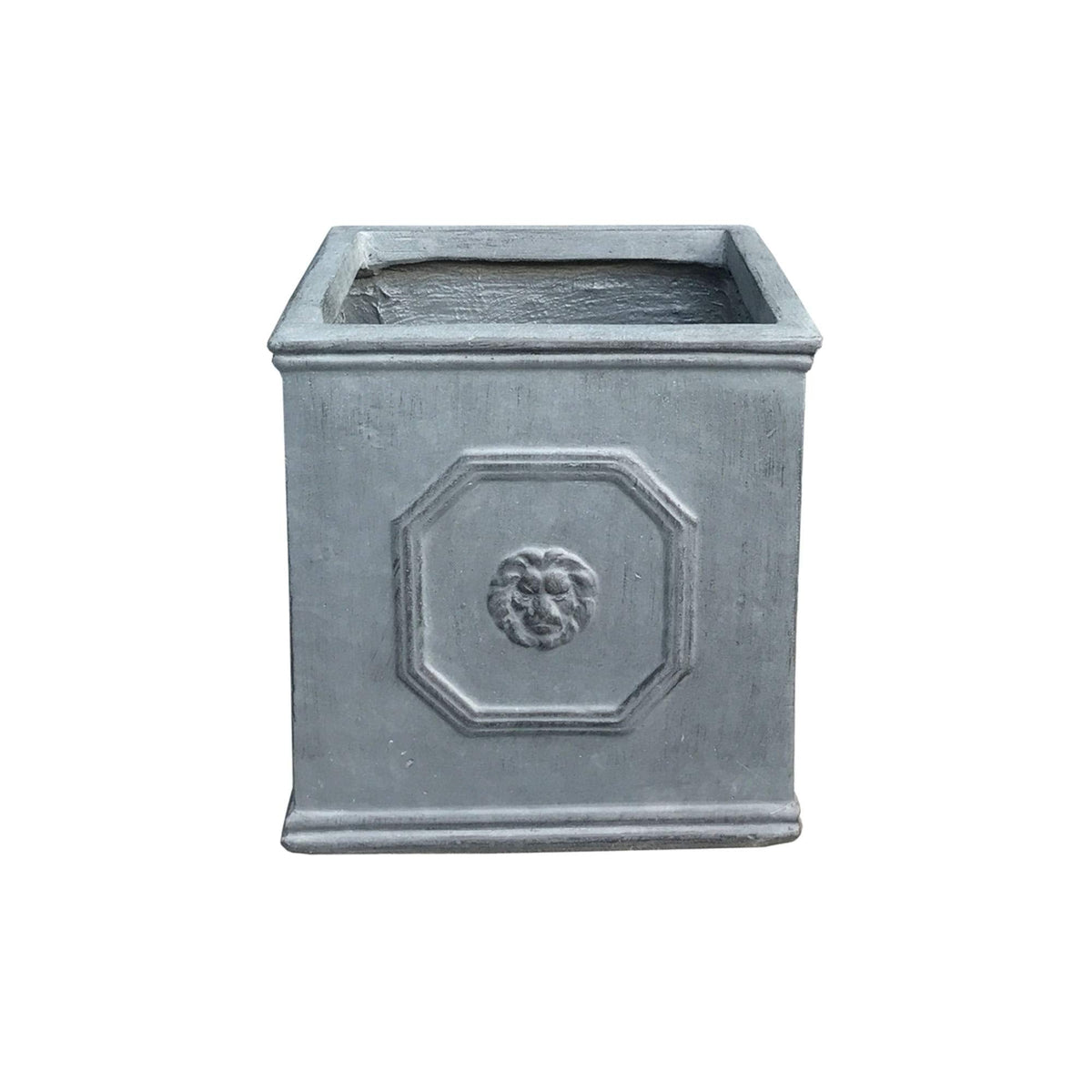 Kante Square Lion Head Concrete Planter, Classic English Style Plant Pot with Drainage Hole and Rubber Plug for Indoor Outdoor Garden Patio Home, 12.6"x12.6"x12.6" Gravel Gray