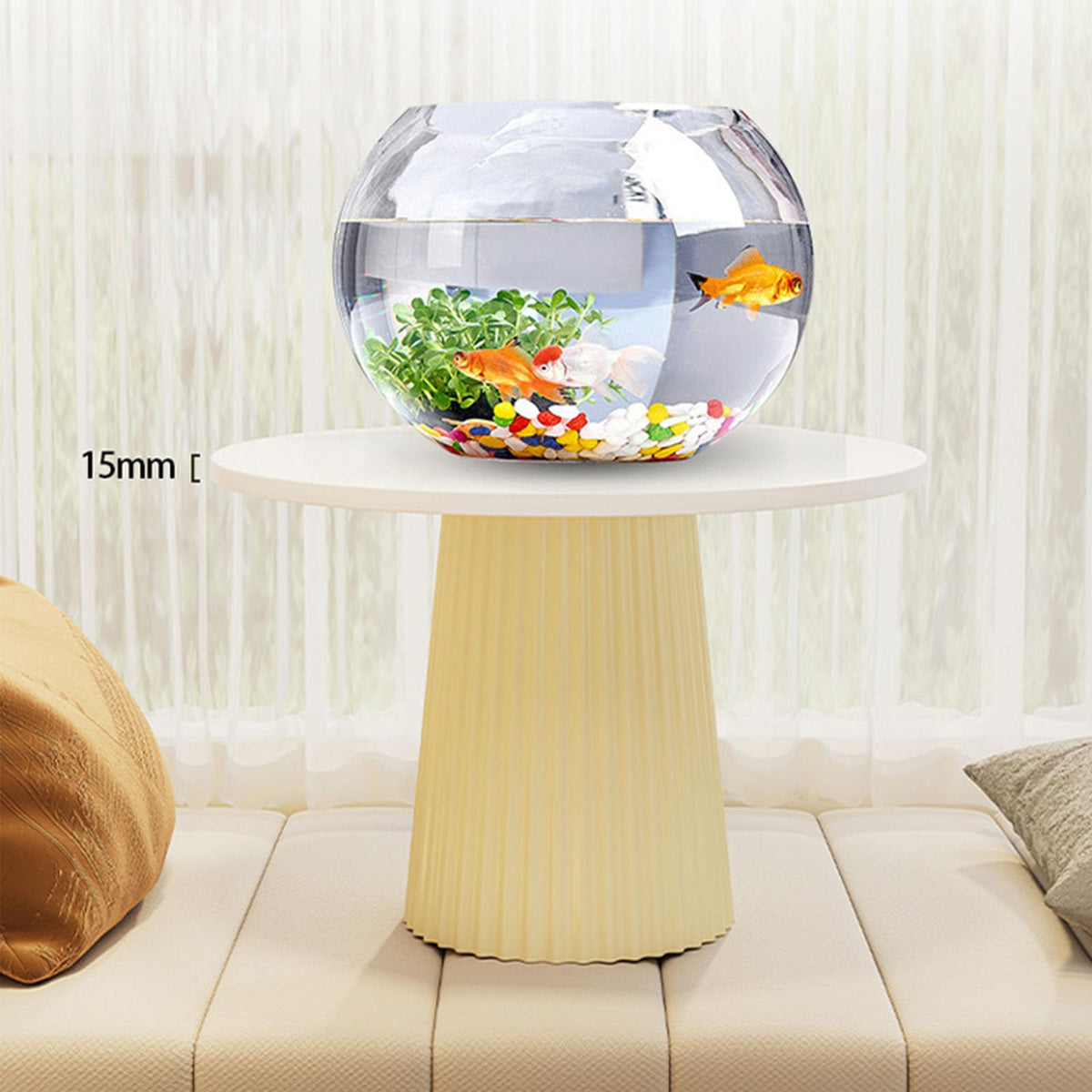 JRUNLE Wood Plant Stand Side Table,Round Drink Table with PP Base for Small Space Living Room Bedroom(17.72 * 12.6in, B)