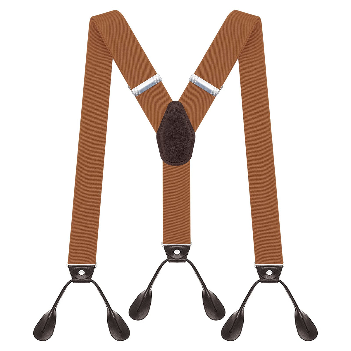 AYOSUSH Button End Suspenders for Men Leather Brown Soild Color Classic Business