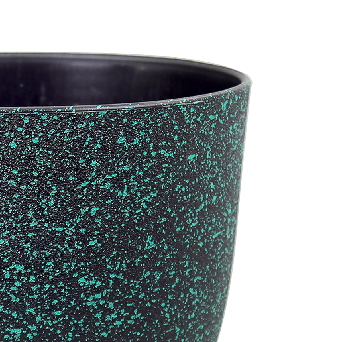 WSMKSZ Plant Pots 10/9/8 inch, Set of 3 Modern Decorative Plastic Planters with Drainage Holes and Saucers for Garden House Plants, Flower Pots for Indoor Outdoor Plants, Black with Green Speckles