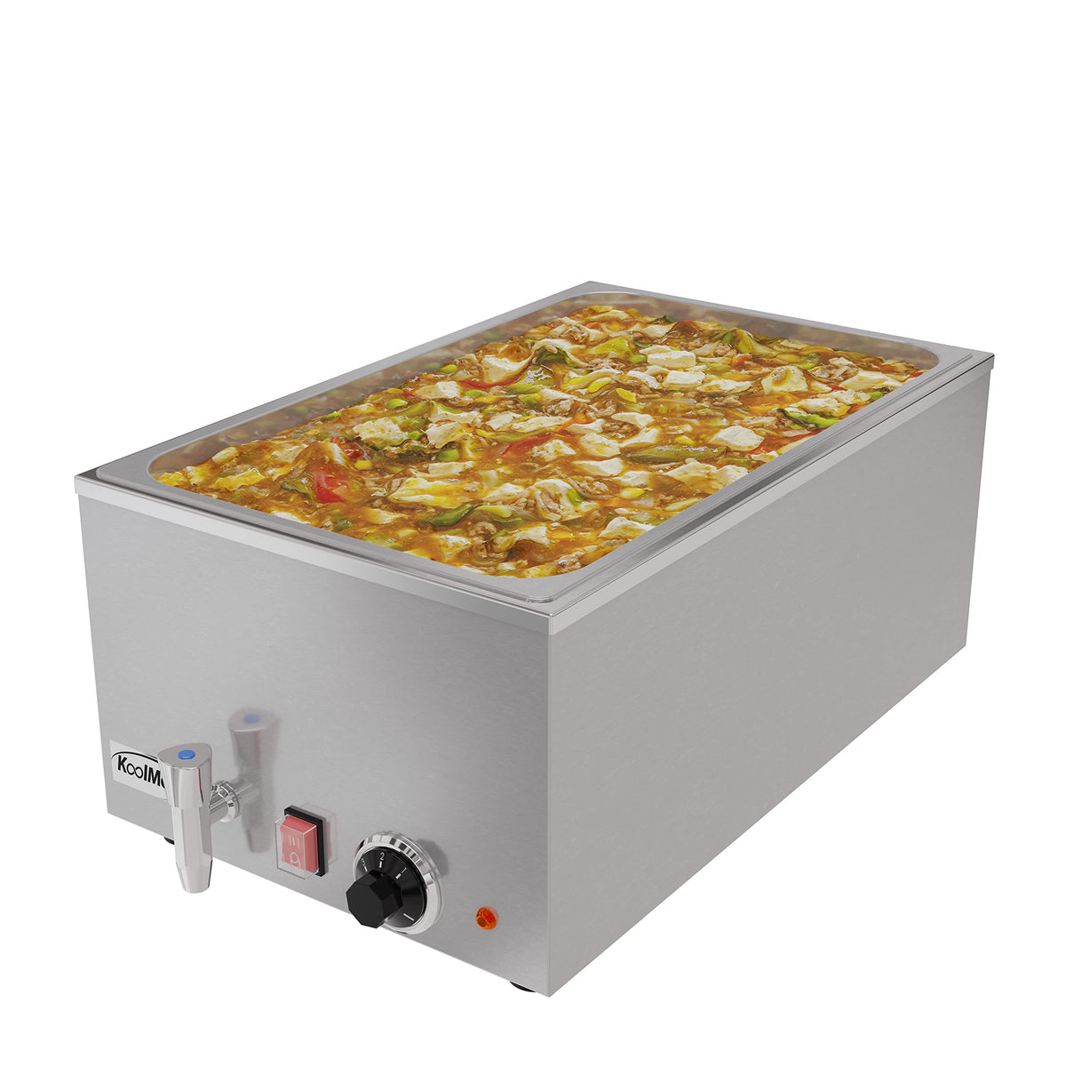 KoolMore Commercial Bain Marie Countertop Food Warmer, Soup Station, and Buffet Table Server with One Serving Section and Tap, Stainless-Steel Steamer with Auto Shut Off (CFW-1T), Silver