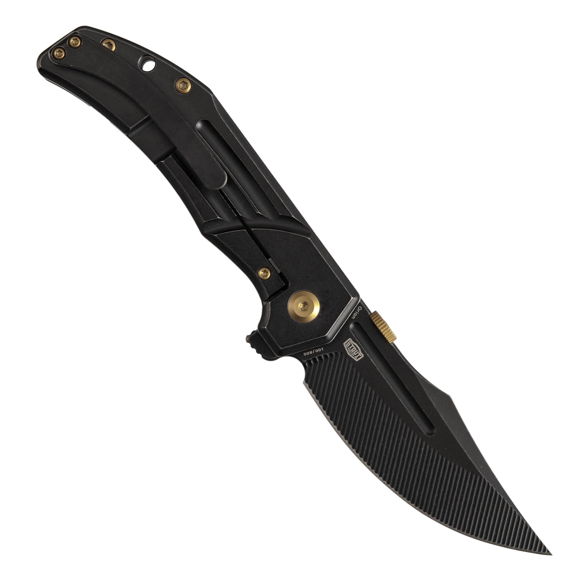 KANSEPT Orion Pocket Knife, 3.07" Blackwash S35VN Blade with Blood Groove and Black Titanium Handle Both Crafted with CNC Milling, Thumb Disk EDC Folding Knives for Camping, Hunting, Survival K1089A4