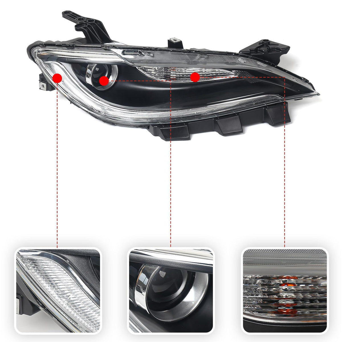 VLINCAR Halogen Headlight Compatible with Chrysler 200/200c 2015 2016 2017 W/LED DRL Headlamp Head Light Black Trim 68284787AA 68284786AA Right Passenger Side