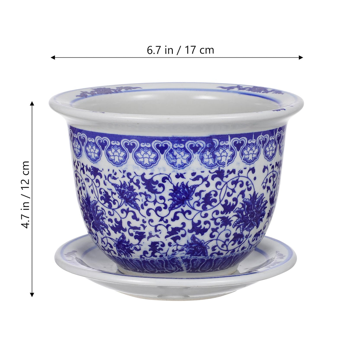 DOITOOL Blue and White Ceramic Planter Pot Chinese Ceramic Flower Pots Oriental Planter Decorative Succulent Plant Pot with Trays for Balcony Yard Home Decoration