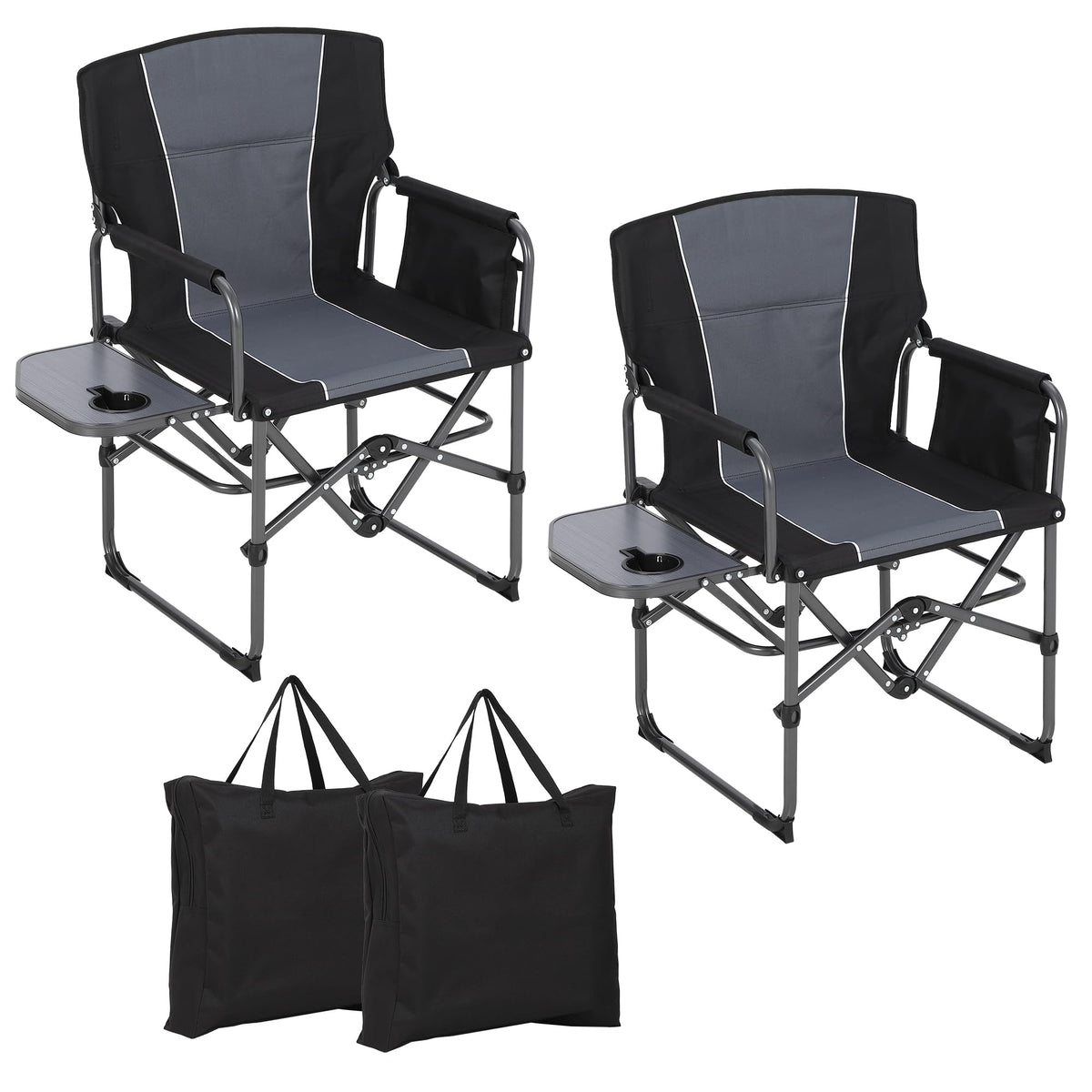 GarveeLife Oversized Directors Camping Chair Set of 2, Portable Folding Chair for Adults Support 400 LBS, Heavy Duty Lawn Chair with Side Table, for Camping, Sports, Picnic, Beach, Fishing, Black