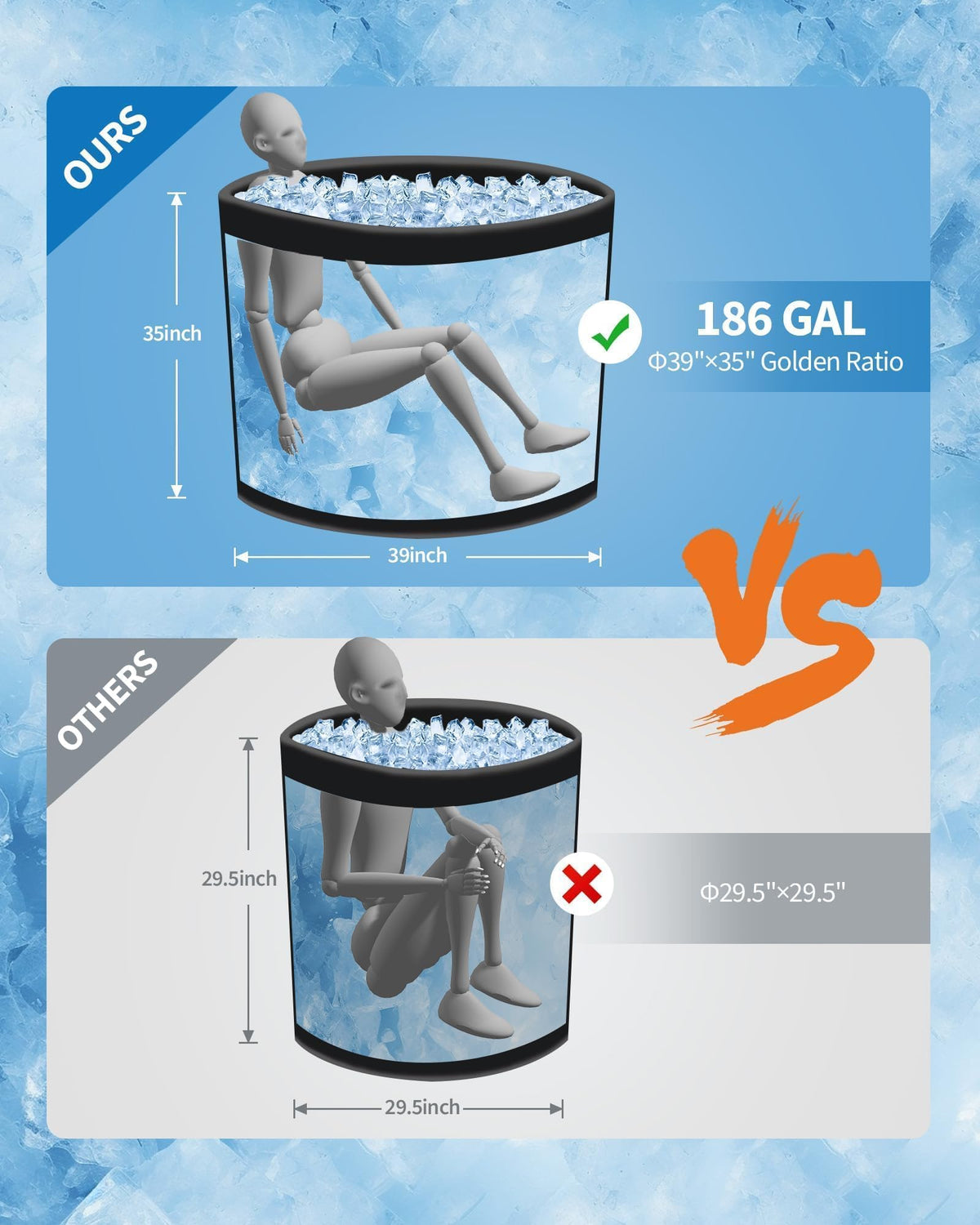 GarveeTech Ice Bath Tub for Athletes, Compatible with Water Chillers, 186Gallon Inflatable Cold Plunge Tub with Insulated Lid, Portable Cold Water Therapy Ice Pod for Recovery (White-Blue, 186Gallon)