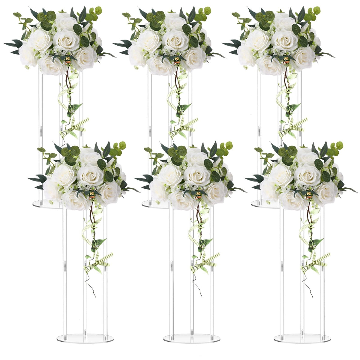 Teenyyou 6 Pcs 20 Inch Tall Acrylic Vase Wedding Centerpieces Clear Flower Stand Acrylic Centerpiece Stand Floral Vase Elegant Display Holder for Wedding Birthday Party Table Decorations