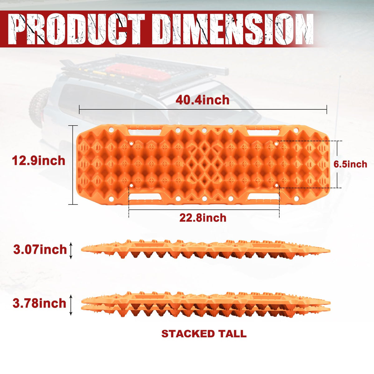 BUNKER INDUST Gen 7th Traction Board with Jack Base Orange + 3" x 20ft Tow Strap with Bag Recovery Kit