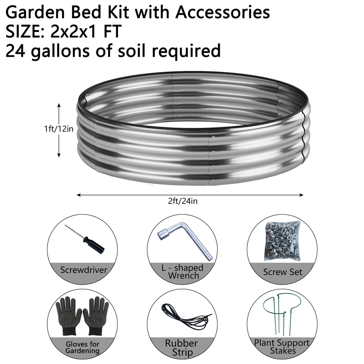 ZFHgarden Fire Ring Pit Round Galvanized Fire Ring for Outside Fire Pit Garden Bed Kit，Height 12 Inch, 2x2x1ft Round Galvanized Steel Fire Pit