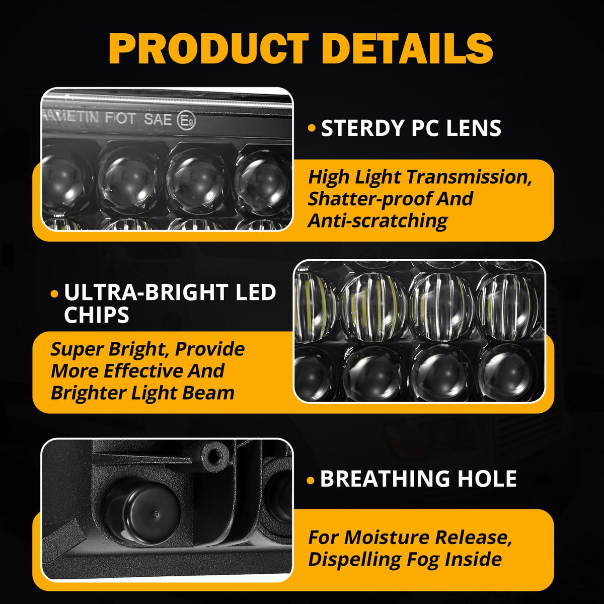 Auxbeam 4x6 LED Headlights Rectangular Headlamps Hi/Lo Sealed Beam with DRL DOT Approved Replacement H4651 H4652 H4656 H4666 H6545 Compatible with Peterbil Kenworth Freightliner Ford Trucks (2PCS)