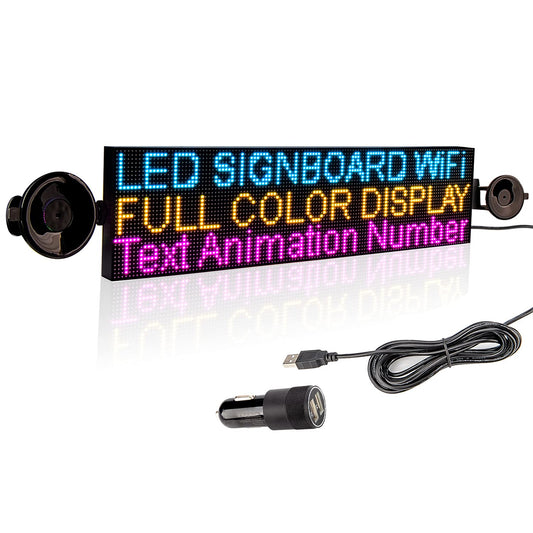 Leadleds P4 Full Color WiFi LED Sign Car Message Board, Scrolling LED Billboard Support Text, Images, Animation, Countdown, Timer Indoor Use for Car, Taxi, Store (L 20.5" x W 5")