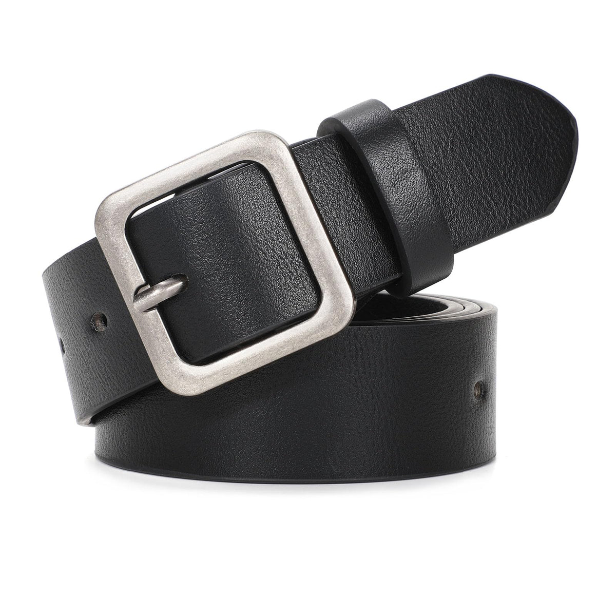 XZQTIVE Women’s Leather Belts for Jeans Pants Dresses Fashion Ladies Black Belt with Square Buckle