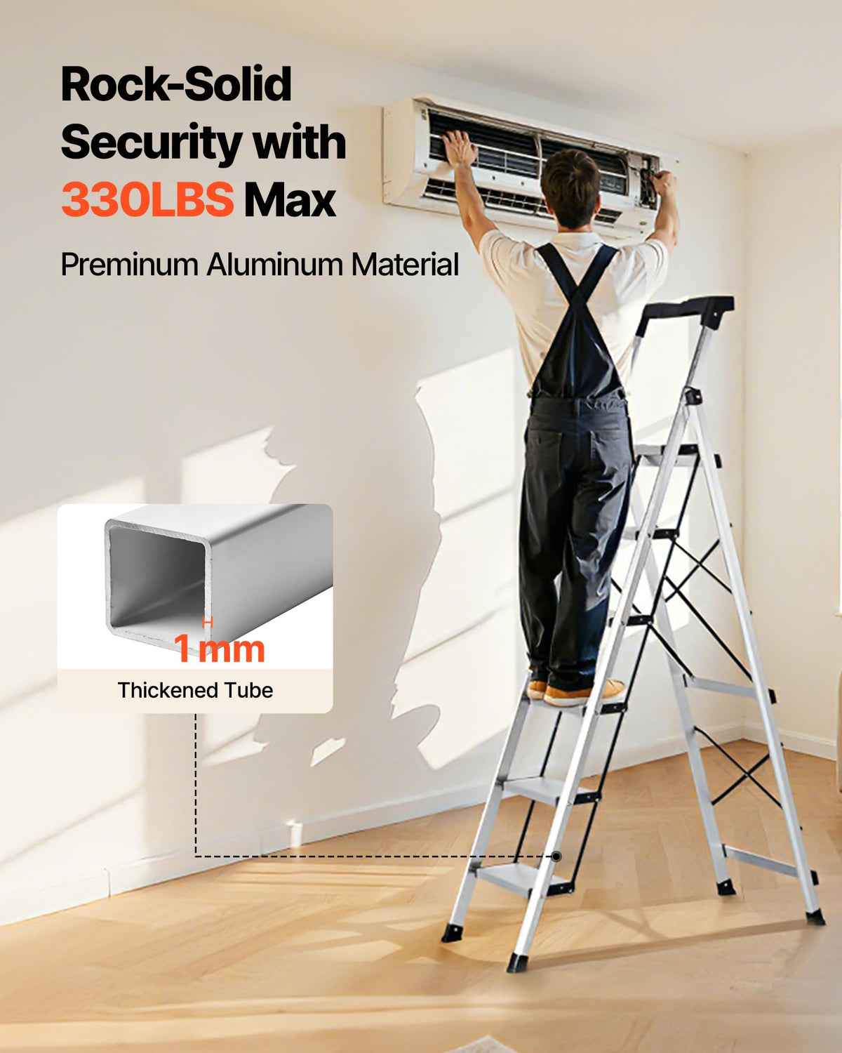 VEVOR 6 Step Ladder, Folding Step Stool with Wide Anti-Slip Pedal and Comfort Handgrip, 330 lbs Capacity Portable Aluminum Stepladder, Multi-Use for Kitchen, Warehouse, Household and Office, Silver