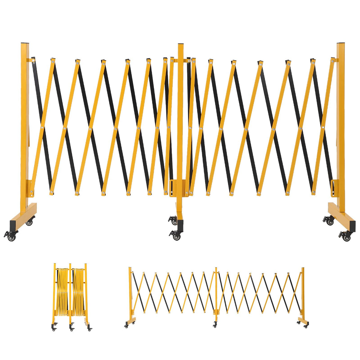 23FT Metal Expandable Mobile Barricade,Industrial Folding Security Gate Driveway Gate, Retractable Retractable Gate Outdoor,Folding Safety Barricade with Casters